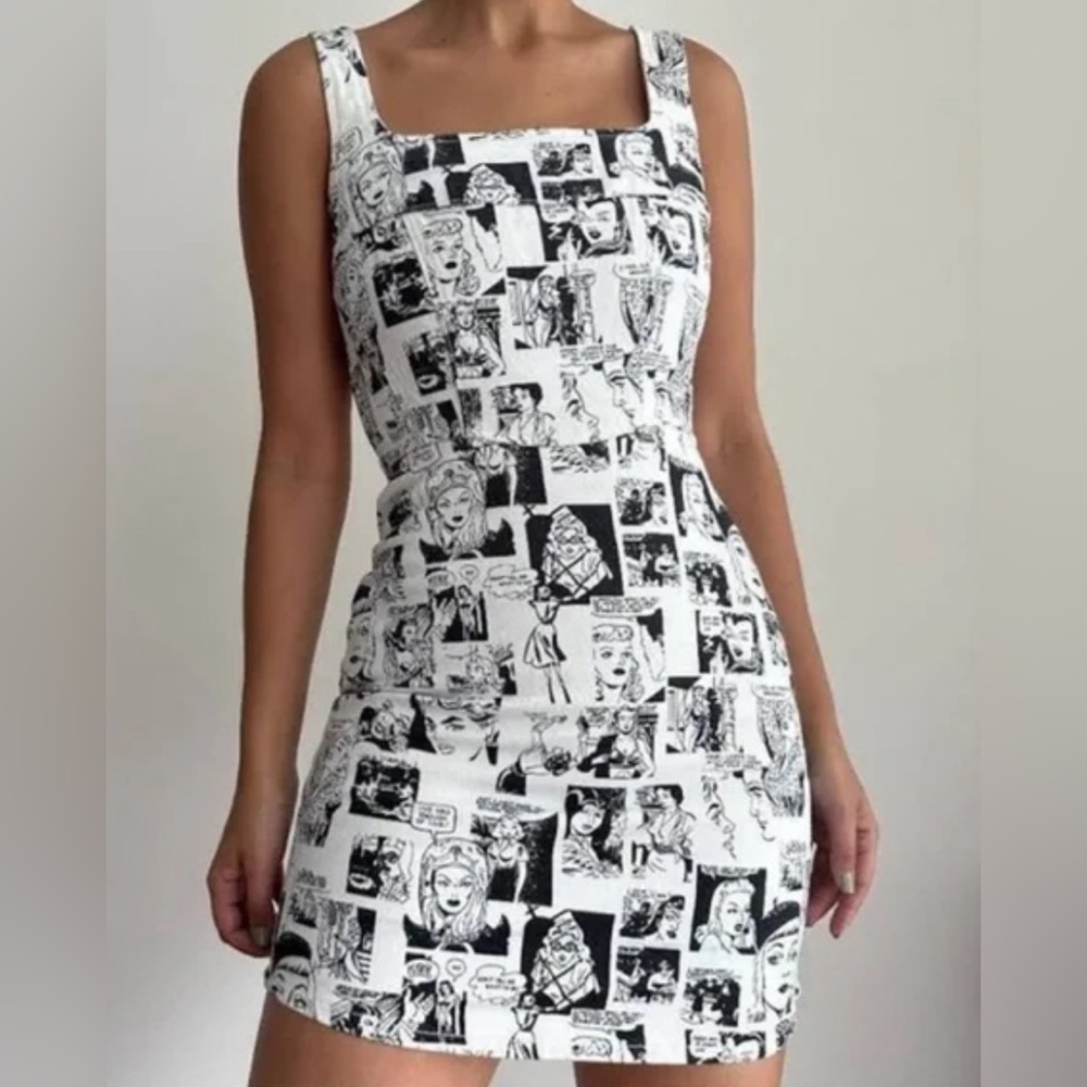 Reformation Black and White Graphic Mini Dress